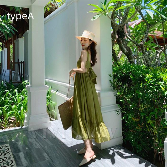 リゾートワンピース サマードレス マキシワンピース ロング丈 バック