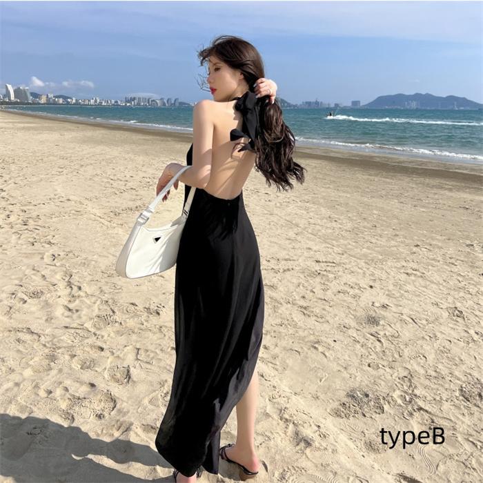 リゾートワンピース サマードレス マキシワンピース ロング丈 バック