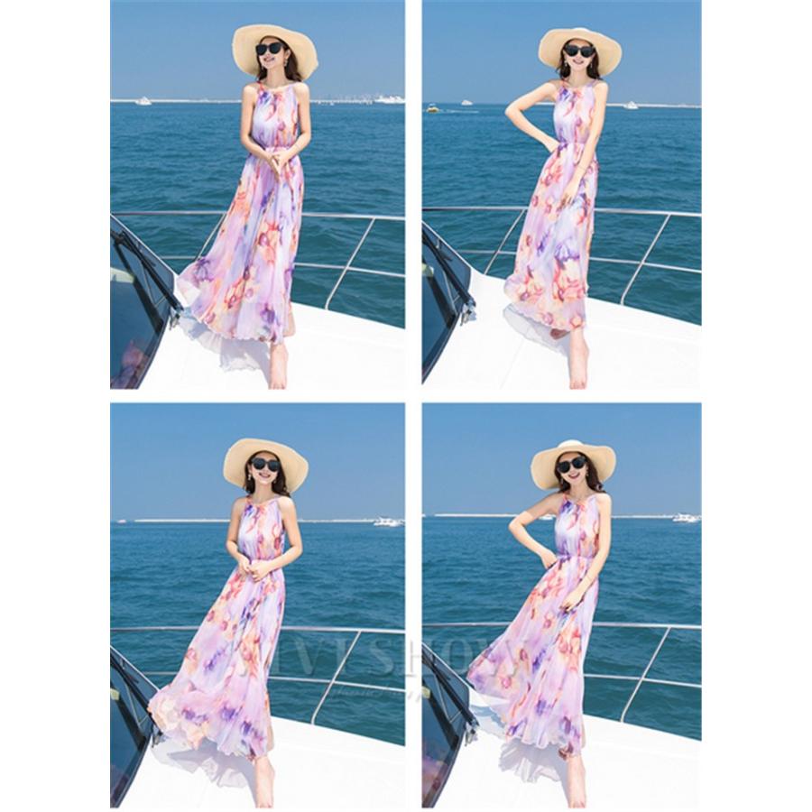 リゾートワンピース サマードレス マキシワンピース ロング丈 バック