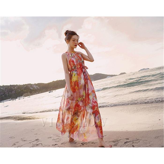 リゾートワンピース サマードレス マキシワンピース ロング丈 バック