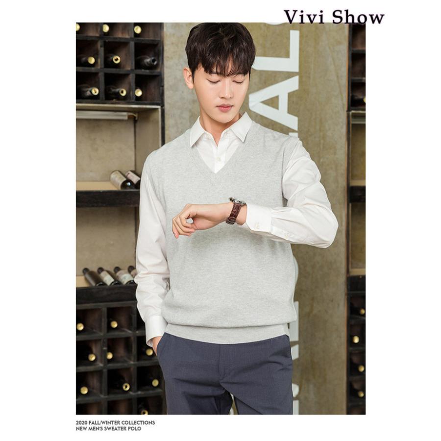 メンズVネック ニットベスト セーター 紳士用 ノースリーブ 無地