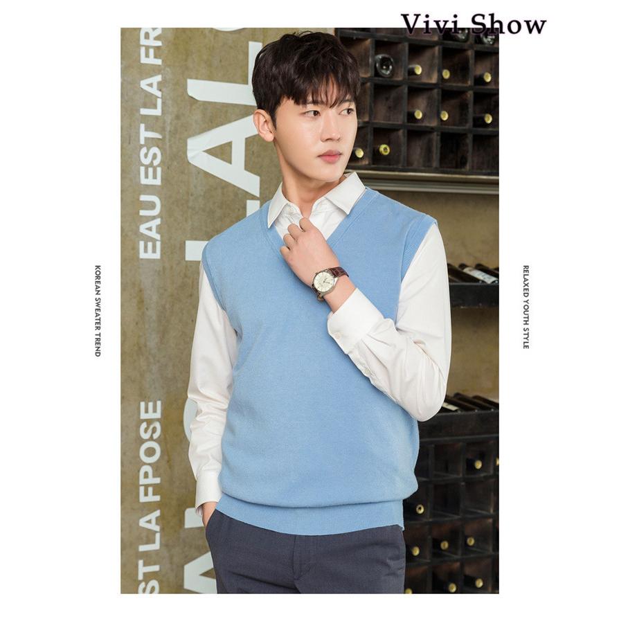 メンズVネック ニットベスト セーター 紳士用 ノースリーブ 無地