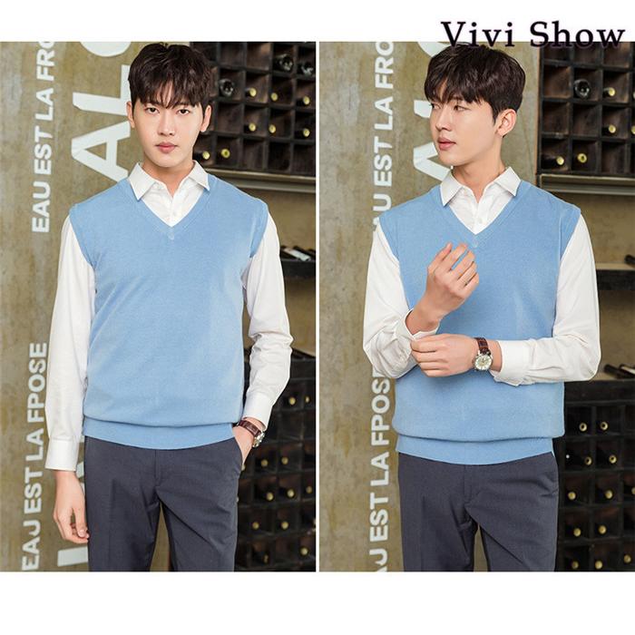 メンズVネック ニットベスト セーター 紳士用 ノースリーブ 無地