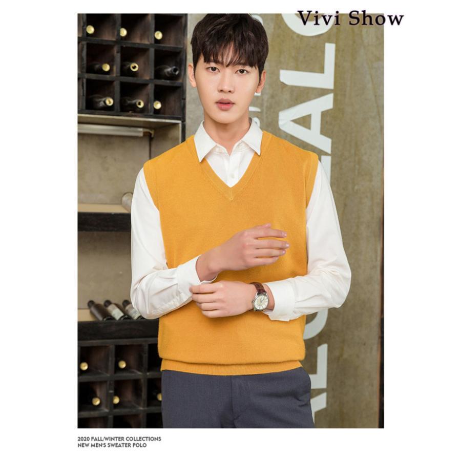メンズVネック ニットベスト セーター 紳士用 ノースリーブ 無地