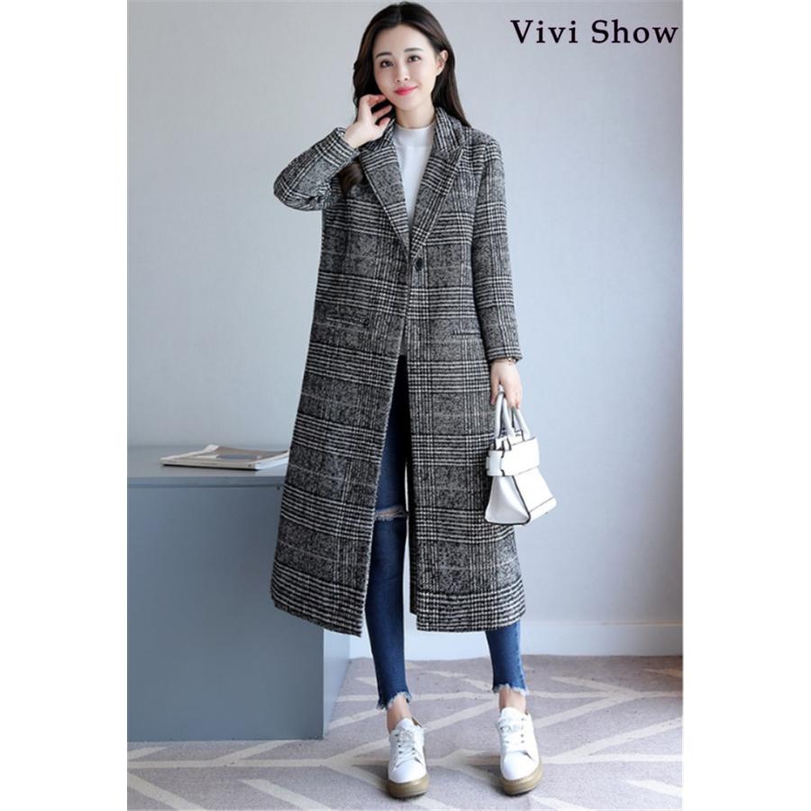 レディース グレンチェック チェスターコート ロング チェック柄ロング