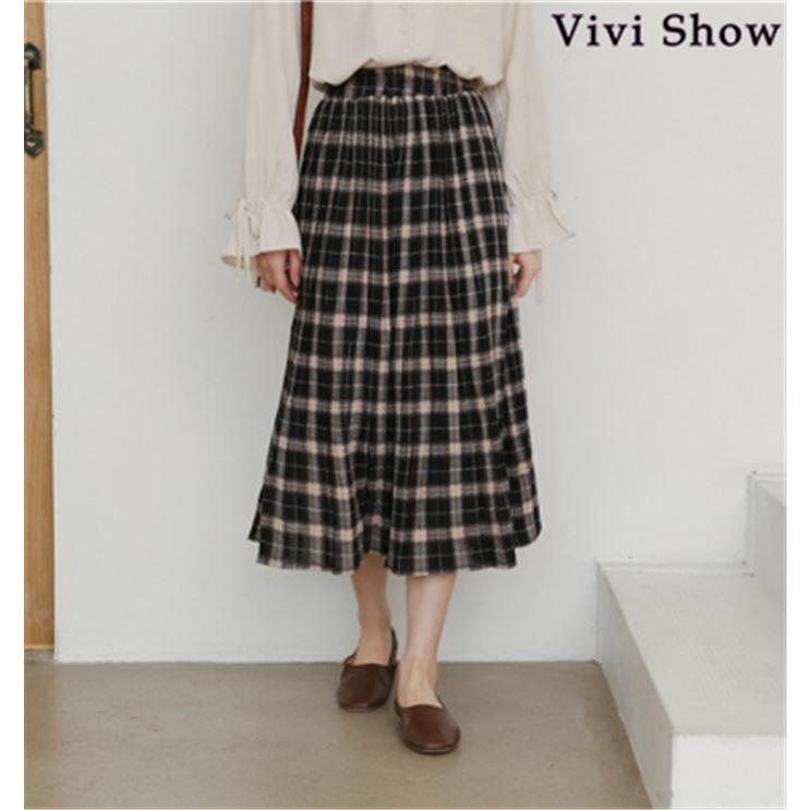 スカート チェック柄プリーツスカート ロングスカート おしゃれ 着痩せ