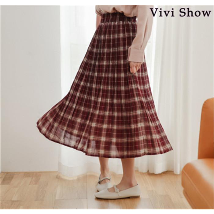 スカート チェック柄プリーツスカート ロングスカート おしゃれ 着痩せ
