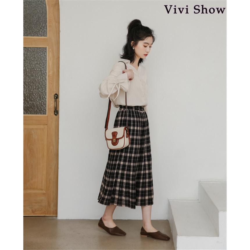スカート チェック柄プリーツスカート ロングスカート おしゃれ 着痩せ