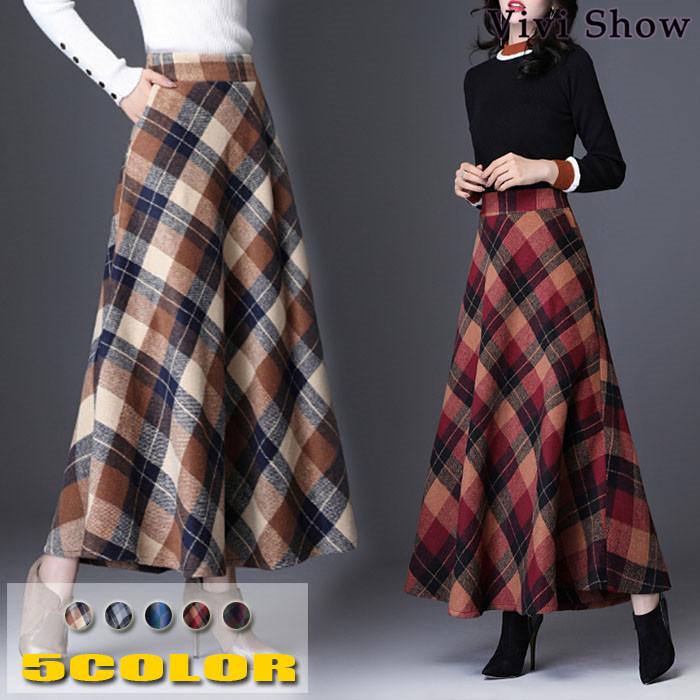 ロングスカート 秋冬 チェック柄スカート レディース スカート マキシ丈 Aラインスカート ハイウエスト レトロおしゃれ マキシスカート 人気 送料無料 Vivishow Cse266 Vivishow 通販 Yahoo ショッピング