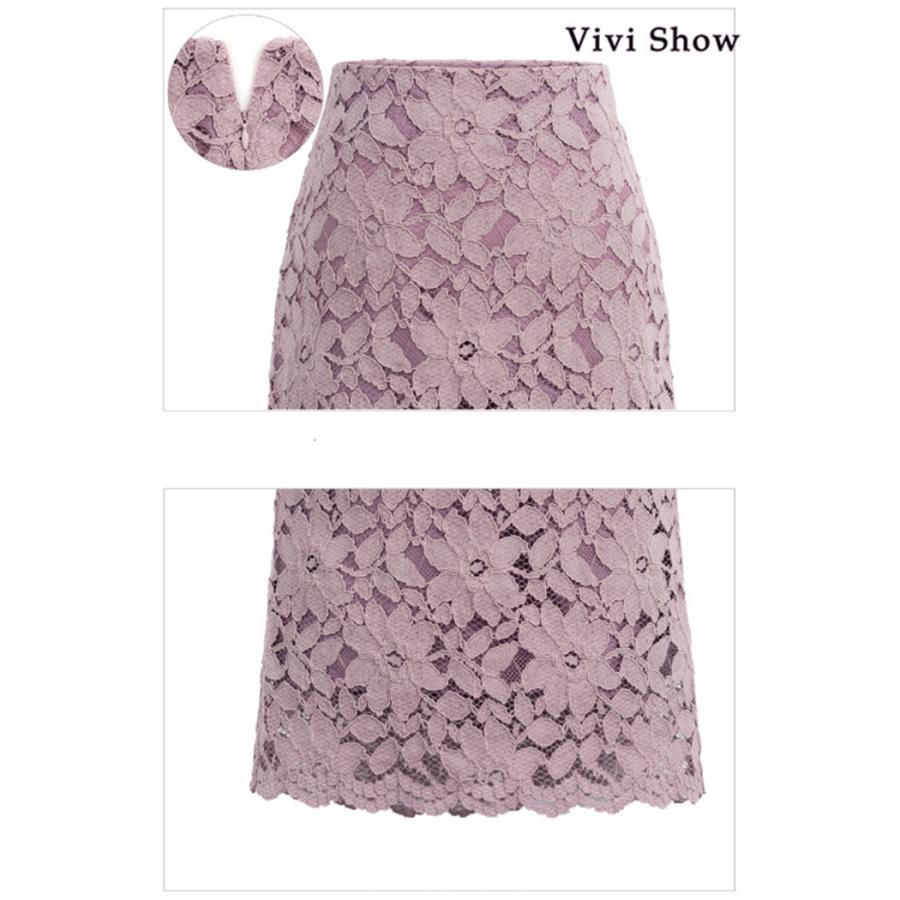 タイト ひざ丈 レース花柄 おしゃれ レースカットワークスカート
