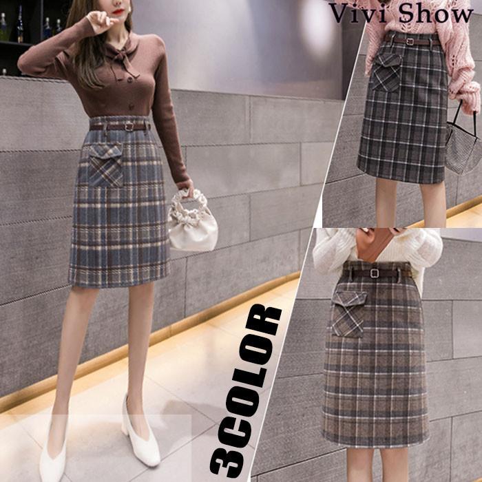 スカート レディースボトム 膝丈 チェック柄 ツイードスカート 秋冬