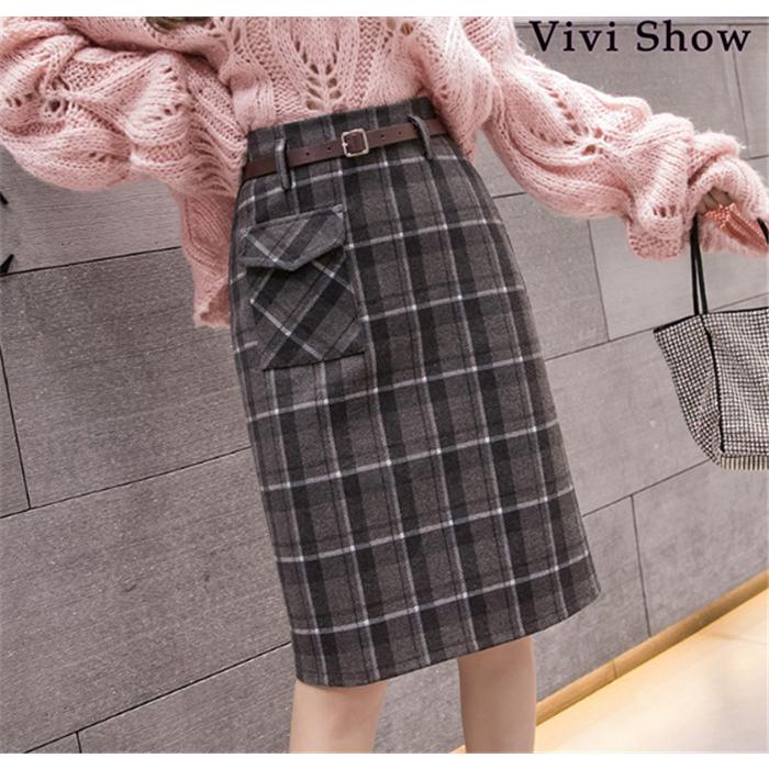 スカート レディースボトム 膝丈 チェック柄 ツイードスカート 秋冬