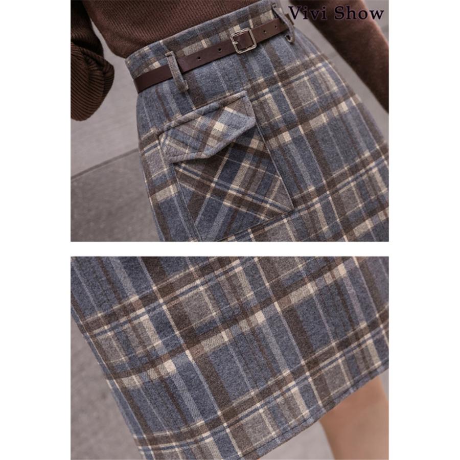 スカート レディースボトム 膝丈 チェック柄 ツイードスカート 秋冬