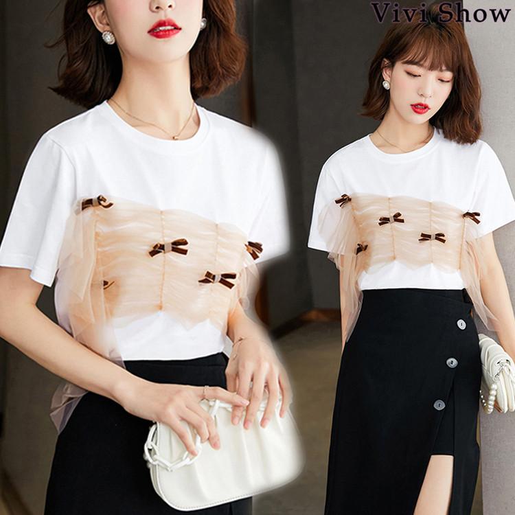 レディース Tシャツ きれいめ 上品 半袖 ブラウス リボン オシャレ