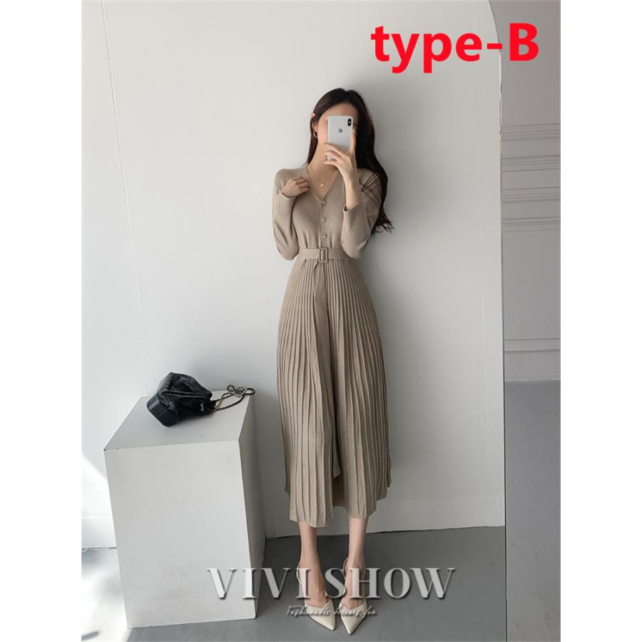 ニット ワンピース ニットワンピース カシュクール プリーツ プリーツ