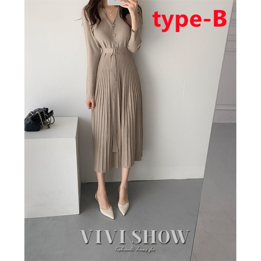 ニット ワンピース ニットワンピース カシュクール プリーツ プリーツ