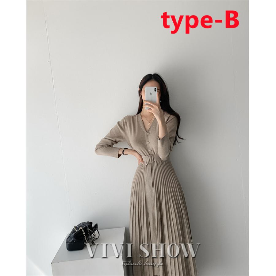 ニット ワンピース ニットワンピース カシュクール プリーツ プリーツ