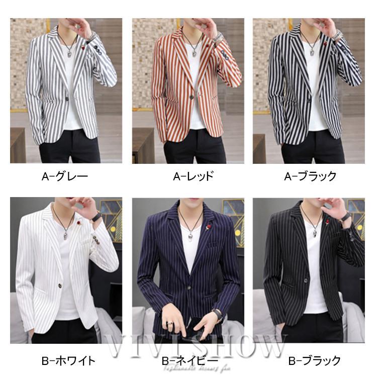 メンズ カジュアルブレザー ストライプ柄 ハーフ．コート ブレザー
