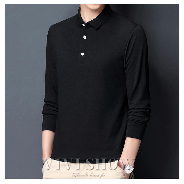 CHANEL ブラックリブポロシャツ 長袖 ポロシャツ 長袖 メンズ ビジネス 長袖ポロシャツ ポロシャツ長袖 無地