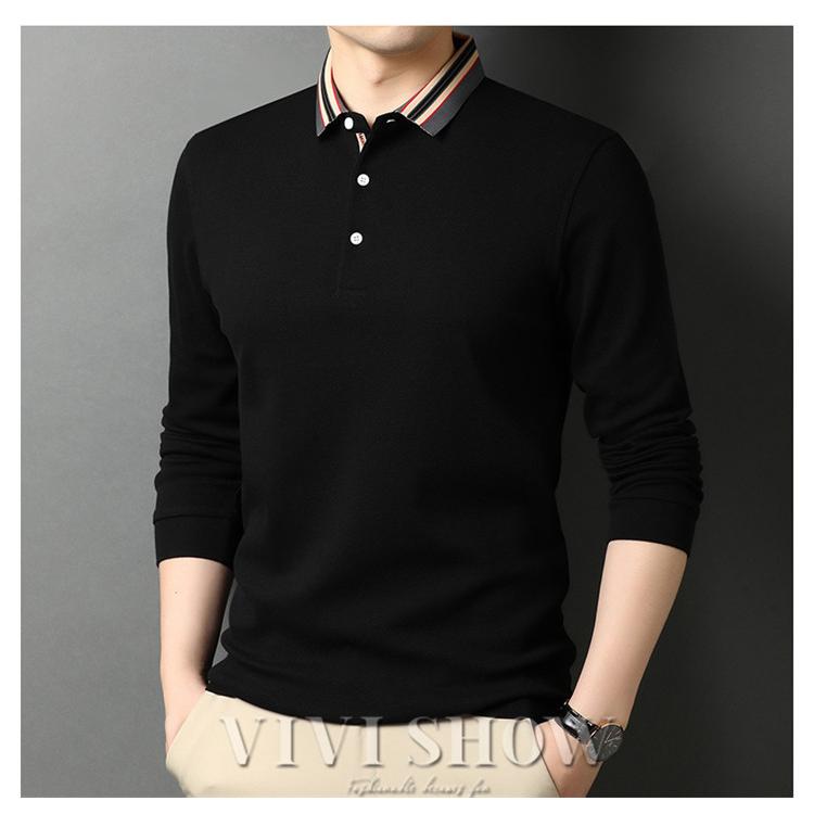 ポロシャツ メンズ 長袖 無地 ゴルフ カットソー トップス 襟付き ロゴ