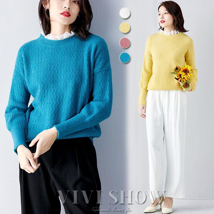 【新品未使用品】TFW49 ネイビー ラウンドネックニット　M レディース MIESROHE（ミースロエ）の「コンフォートWOOLVネックNT（ニット