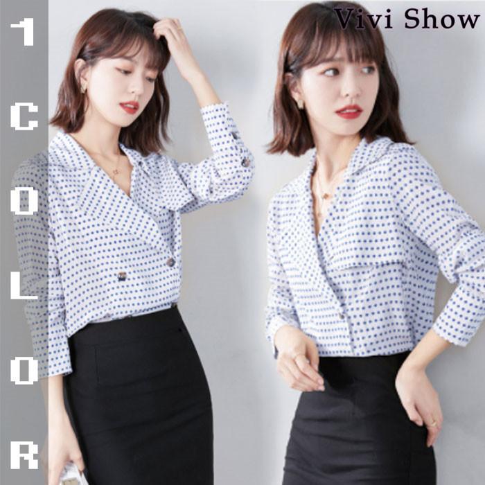 レディース 可愛い 長袖 ブラウス シャツ ドット柄 シャツ ジャケット風 大人かっこいい Vivishow Dja015 Vivishow 通販 Yahoo ショッピング