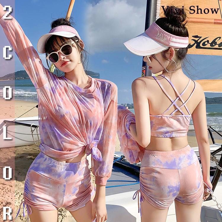 激安 夏限定 可愛い ビキニ 水着 水着ワンピース型 サーフィン 体型カバー みずぎ 大きいサイズ 2点セット レディース