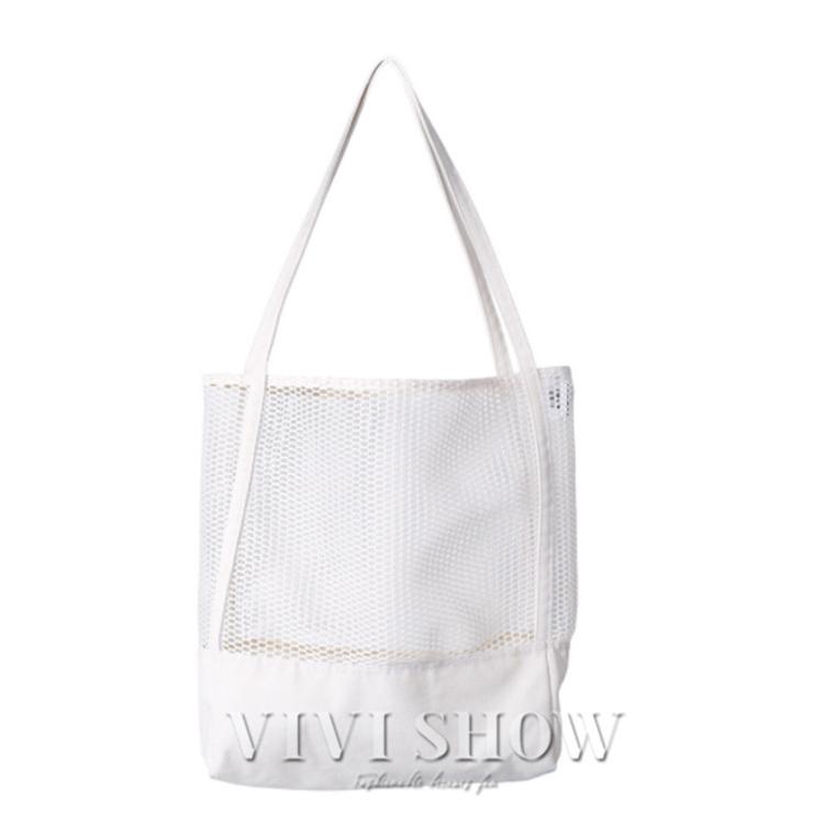 トートバッグ バッグ 無地コットン白・黒メッシュトートバッグvivishow