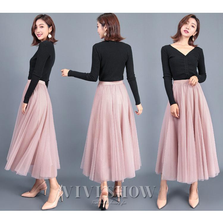 スカート チュールスカート マキシ ロングスカート フレアスカート