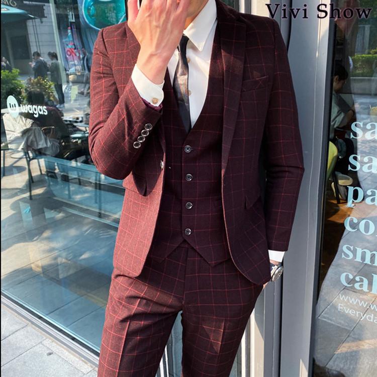 メンズ カジュアルスーツ ストライプ 3ピーススーツ チェック柄