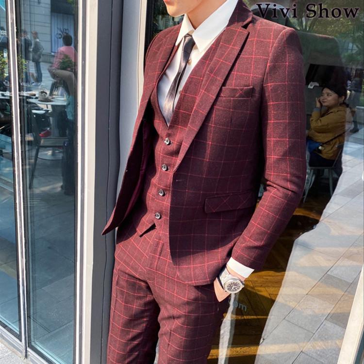 メンズ カジュアルスーツ ストライプ 3ピーススーツ チェック柄