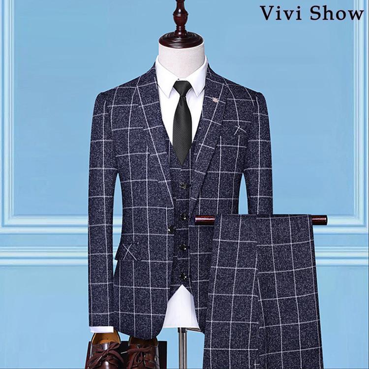 メンズ 3ピース スーツ チェック柄 ビジネススーツ セットアップ 3