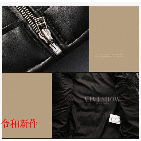 羊皮ジャケット　レザージャケット 　本革　レザーダウン　ダウンジャケット　羊皮バイクジャケット　ダウンコート　バイクウェア　メンズの画像