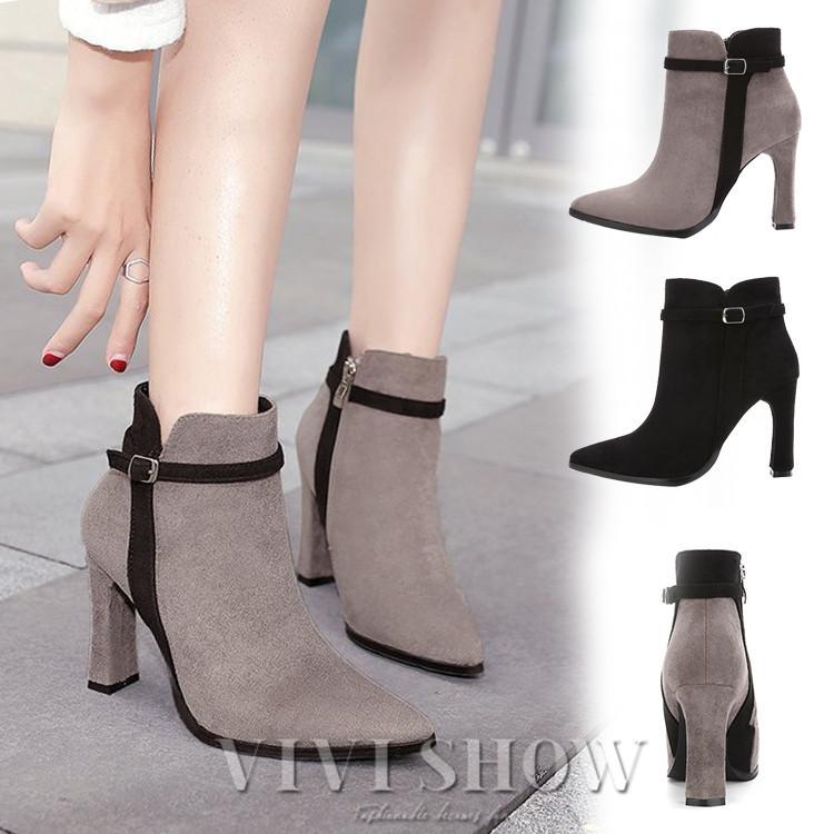 ショートブーツ レディース スエードブーティ 裏起毛 ポインテッドトゥ