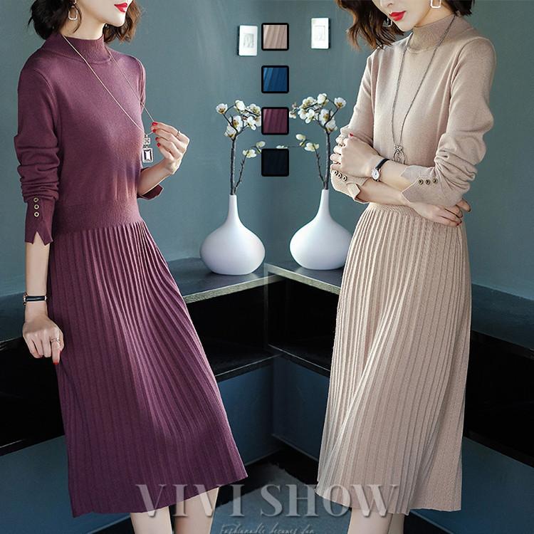 ニットワンピース レディース 30代 40代 50代 秋冬 膝丈 セーター メリヤス ワンピース きれいめ 大人 上品 ワンピース 長袖 体型カバー 通勤 着痩せ Dse168 Vivishow 通販 Yahoo ショッピング