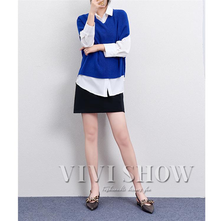 レディース ベストセーター ニットベスト コーデ 無地 vネック 着回し