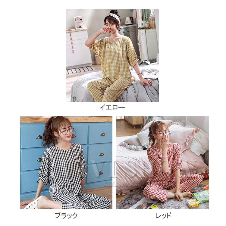 パジャマ レディース チェック柄 可愛い 綿 5分袖 大きいサイズ パンツ