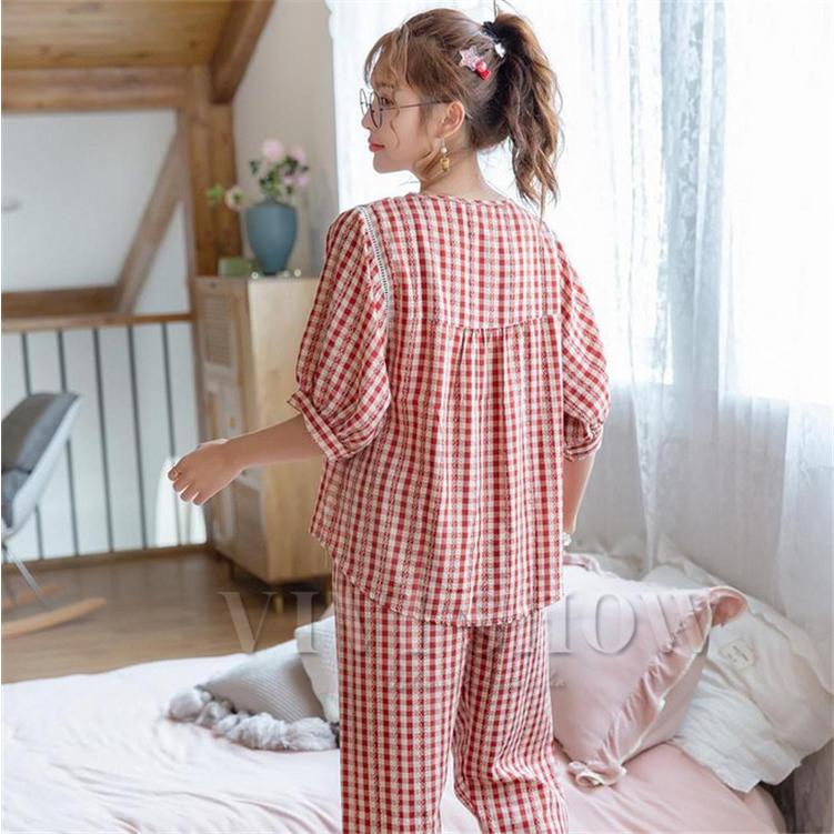パジャマ レディース チェック柄 可愛い 綿 5分袖 大きいサイズ パンツ