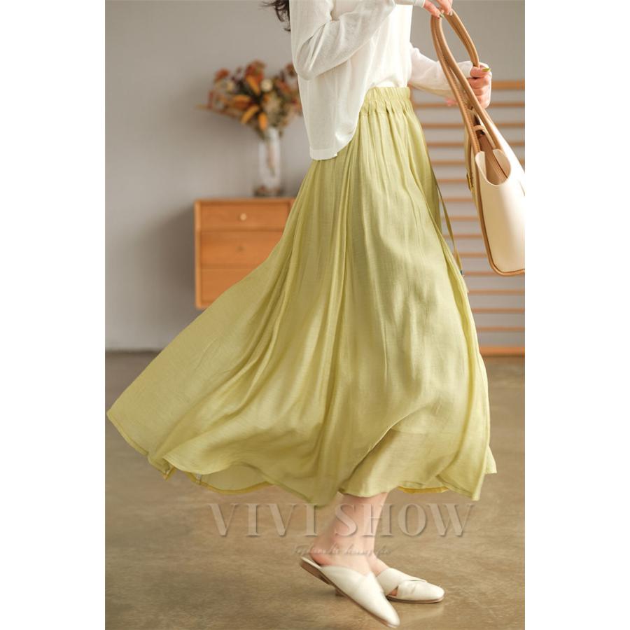 【YELLOW】リネン フレア マキシスカート YELLOW リネン フレア マキシスカート YELLOW