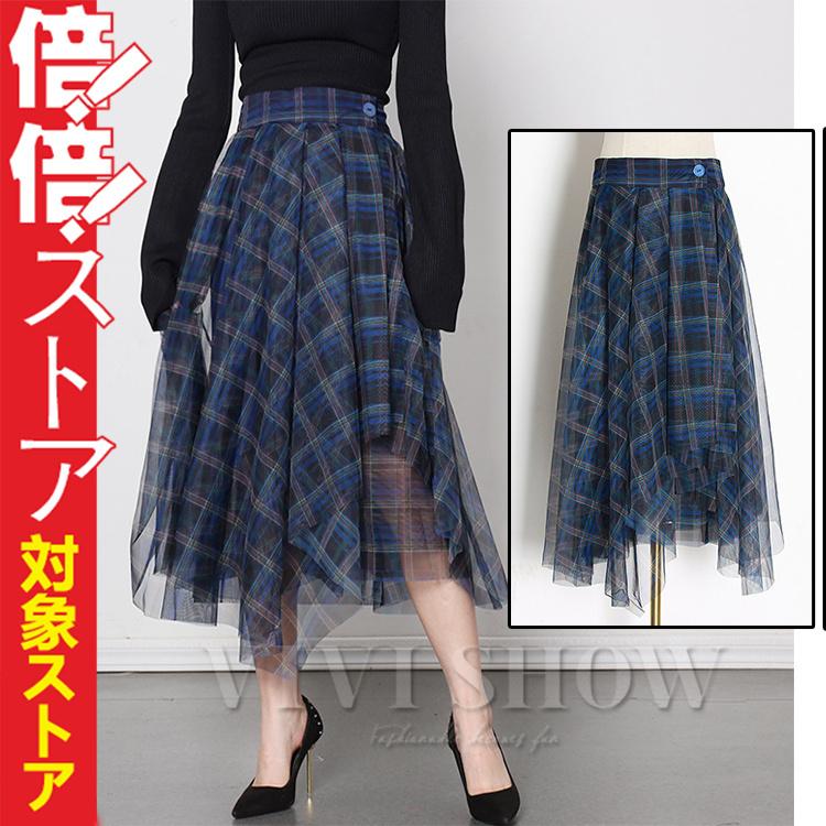 ロングスカート レディース 森ガール チェック柄スカート ミモレ丈
