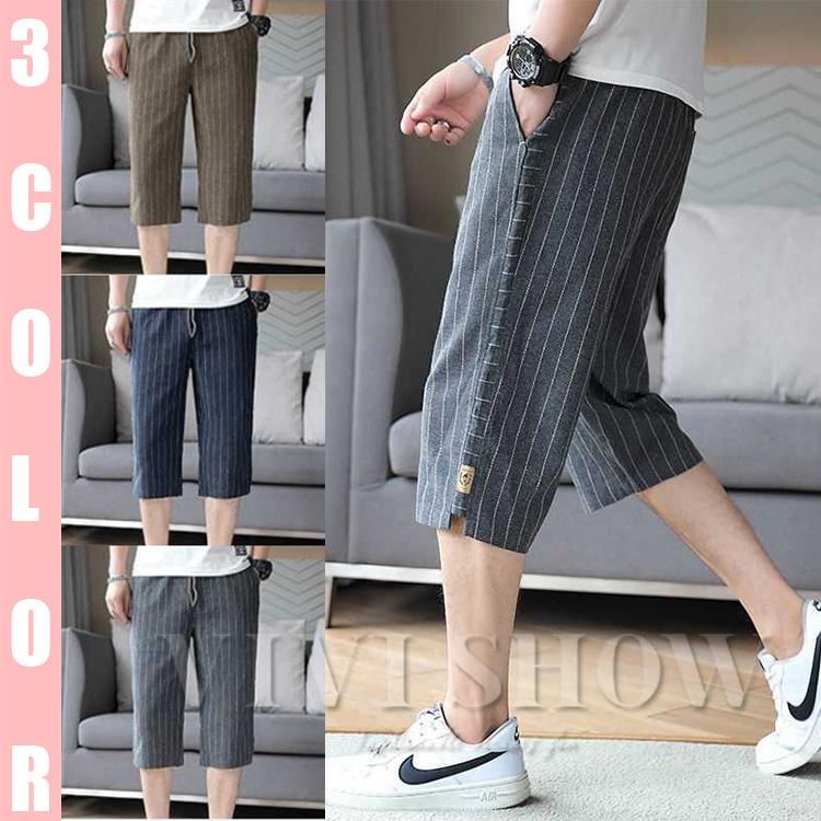 クロップドパンツ メンズ 7分丈 綿麻 リネンパンツ ハーフパンツ ショートパンツ 太め ストライプ ゆったり 涼しい 1reksznt8x ボトムス パンツ Www Velver Hu