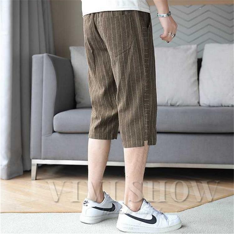クロップドパンツ メンズ 7分丈 綿麻 リネンパンツ ハーフパンツ