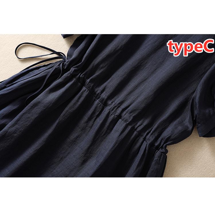 ワンピース Aライン レディース 半袖 ロング丈 Vネック カシュクール