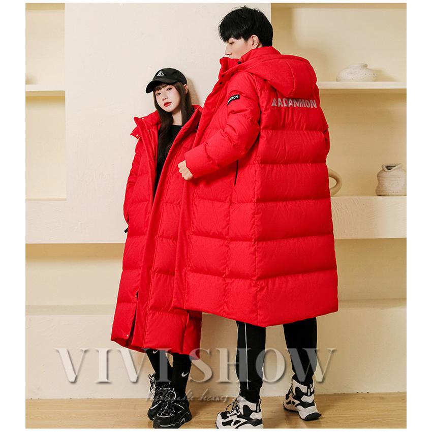 レディース メンズ ダウンジャケット アウター ロング丈 フード 暖かい