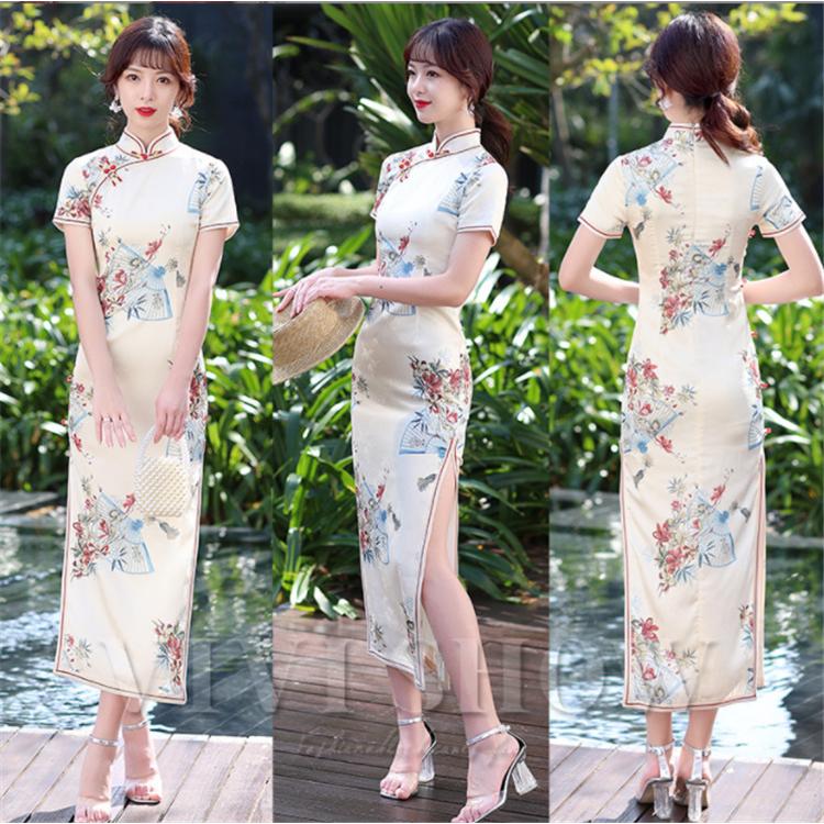 92％以上節約 チャイナドレス ベトナム アオザイ ロング 花柄 長袖