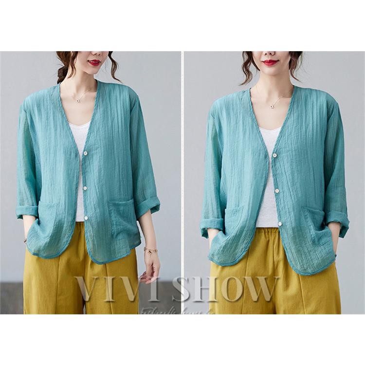 カーディガン 春夏 レディース uv v薄手 ネック 長袖 ポケット