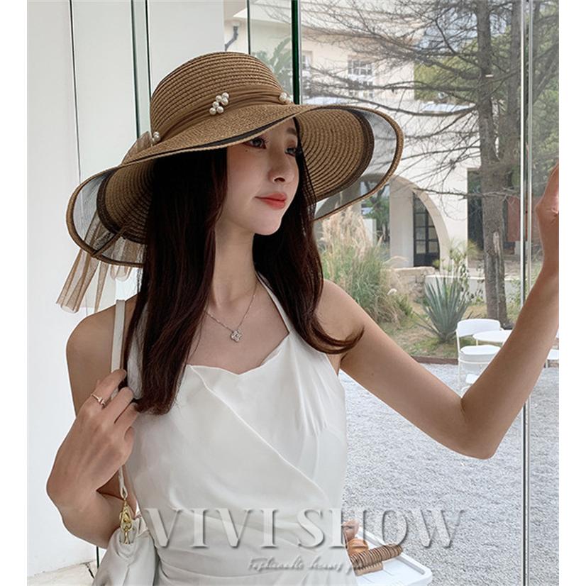 レディース 麦わら帽子 リボン 帽子可愛い オシャレ ママ セレブ 夏用