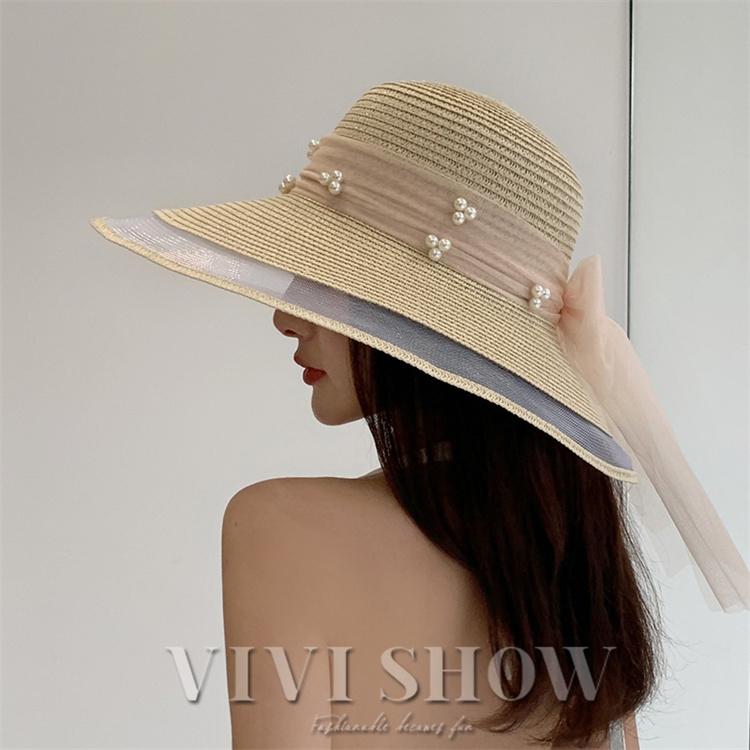 レディース 麦わら帽子 リボン 帽子可愛い オシャレ ママ セレブ 夏用