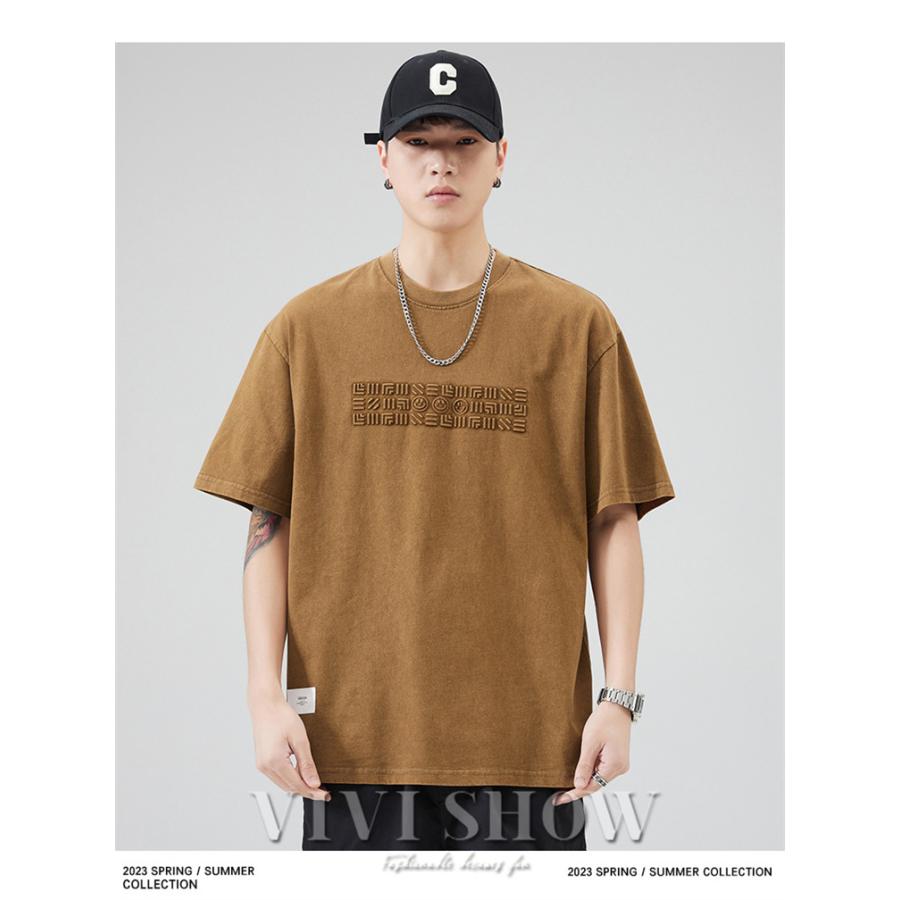 トップス 半袖Tシャツ カットソーオーバーサイズ  tシャツ　半袖　M〜L ブラウン　茶　無地　春夏 メンズ トップス 半袖 Tシャツ カジュアル おしゃれ シンプル ゆったり