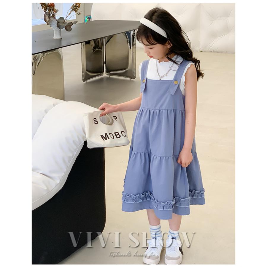 キッズ ジュニア 女の子 上下 ワンピース 切り替えギャザー 子供服